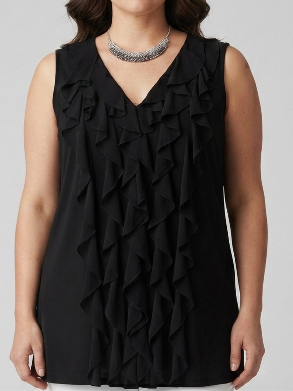 Calvin Klein Black Ruffle Waterfall Sleeveless Tank XL